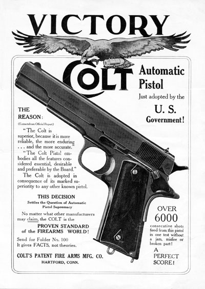Colt's handbill bragging on the selection of the M1911 Colt's handbill bragging on the selection of the M1911